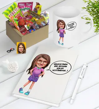 

Personalized Female Child Easy Grow Caricature Of Nostalgic Lezzetler Notebook Pen Mug Seti-5