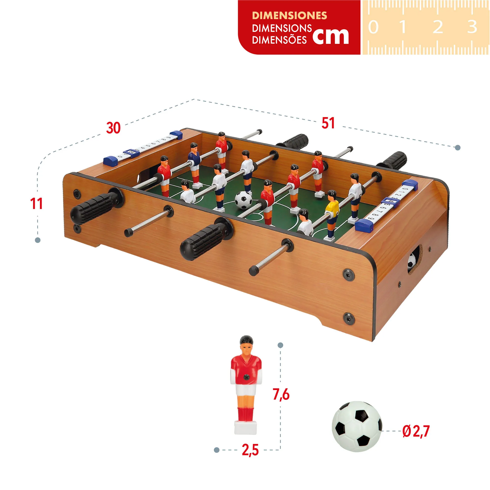 perfecto para niños y adultos juego Juguete Futbolin de Madera 62 x 69 x 37 cm 