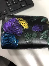 Tarjetero de cuero partido con doble cremallera para mujer, de gran capacidad en 3D billetera con estampado de flores, RFID