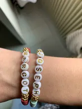 NeeFu WoFu-Pulseras con letras digitales para mujer, brazaletes con nombre bohemio hechos a mano, cuentas de disco personalizadas
