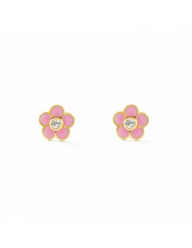 

Earrings Girl Enameled Flower Pink (9kts)