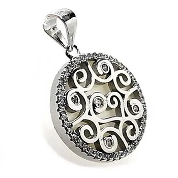 

Pendant 925 Sterling silver m openwork stones zircons acetate pearlescent [AB4453]
