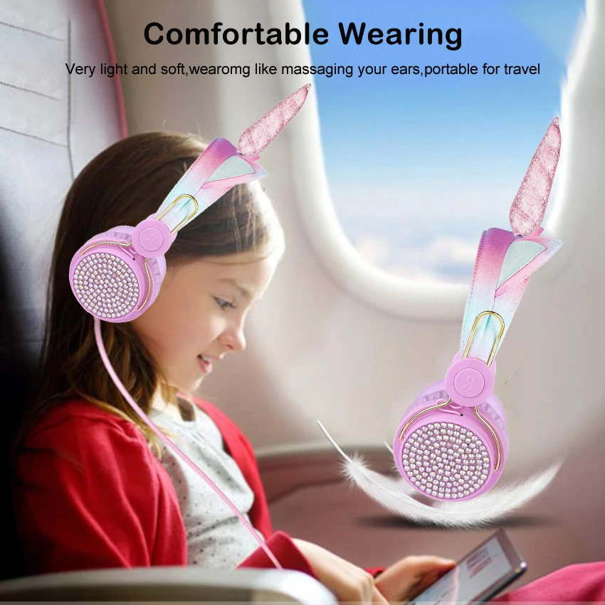 MiniBorn Children Headphones Wired Cute Unicorn Bass Foldable Headset Over the Ear Headphone Gaming Headset