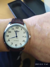 Reloj mecánico automático de negocios para hombre, con correa de cuero maestro de tiempo, esfera blanca, calendario, fecha, clásico