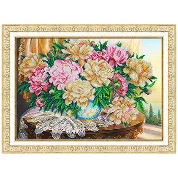 

B1269 set for embroidery with beads 'peonies in Sunset '40x28 cm