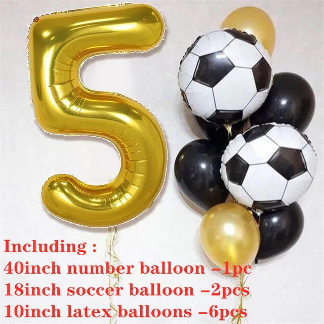 9 шт., вечерние круглые воздушные шары для футбола, черного и золотого цвета, размер 40 дюймов, воздушные шары с гелием для спорта, вечерние украшения для мальчиков - Цвет: set 6
