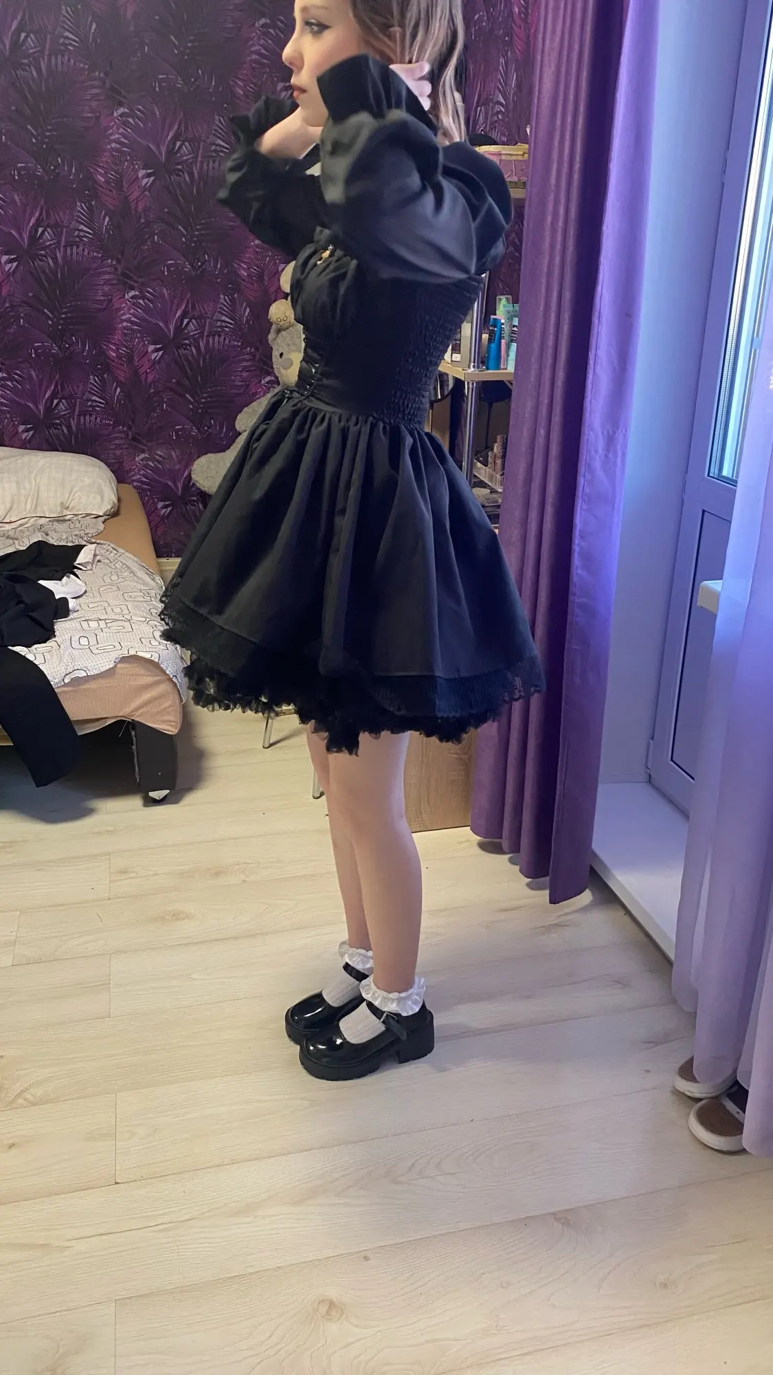 Kawaii Lace Up Gothic Puff Sweet Dress