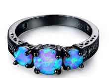 Diseño hueco Oval Arco Iris, anillo de ópalo de fuego de la joyería para las mujeres negro de titanio Anillos de Compromiso de boda Bague Femme