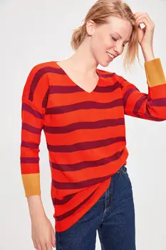 

Trendyol WOMEN-Damson Striped Knitwear Sweater TWOAW20YN0004