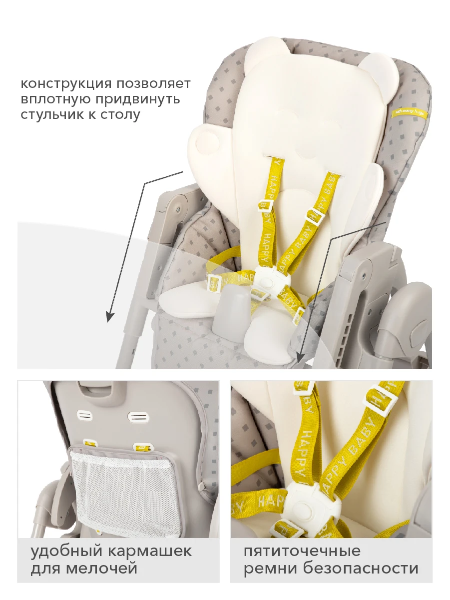 Стульчик для кормления Happy Baby WILLIAM PRO до 20 кг 4 поворотных колеса мягкий