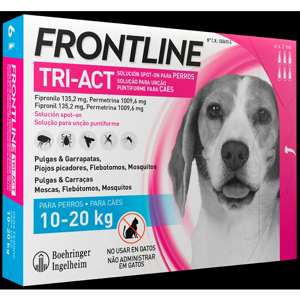 Pipetas Frontline Tri-Act 3 uds. X 2 ml. | Pipetas anti-pulgas | Repelente de párasitos | Pipetas para perros de 10-20 kgs.