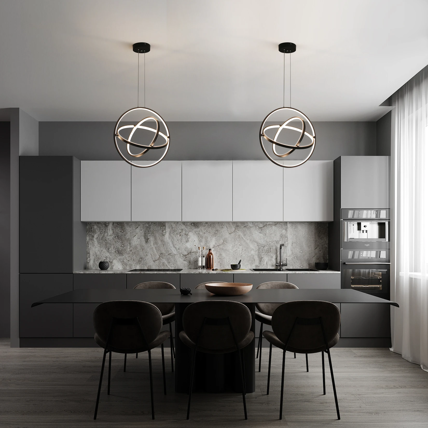 Modern Design Ring LED Chandelier For Dining Room Kitchen Table Bar Living Room Bedroom Ceiling Pendant Lamp Black Hanging Light modern chandelier lights