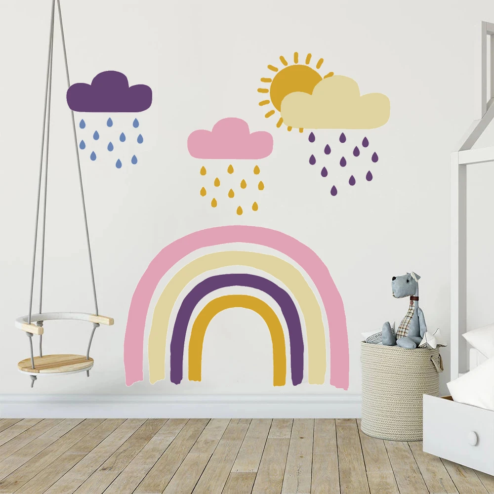 

Cartoon Rainbow Wall Decals For Kids Bedroom Nursery Playroom Decoration Murals Removable Vinyl Stickers Poster HJ1057
