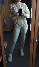 Women Rompers Jumpsuits Bodysuit Lantern-Sleeve OOTN V-Neck High-Waist Straight