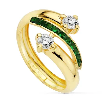 

18k solid gold ring band green stones zircons [AB2387]