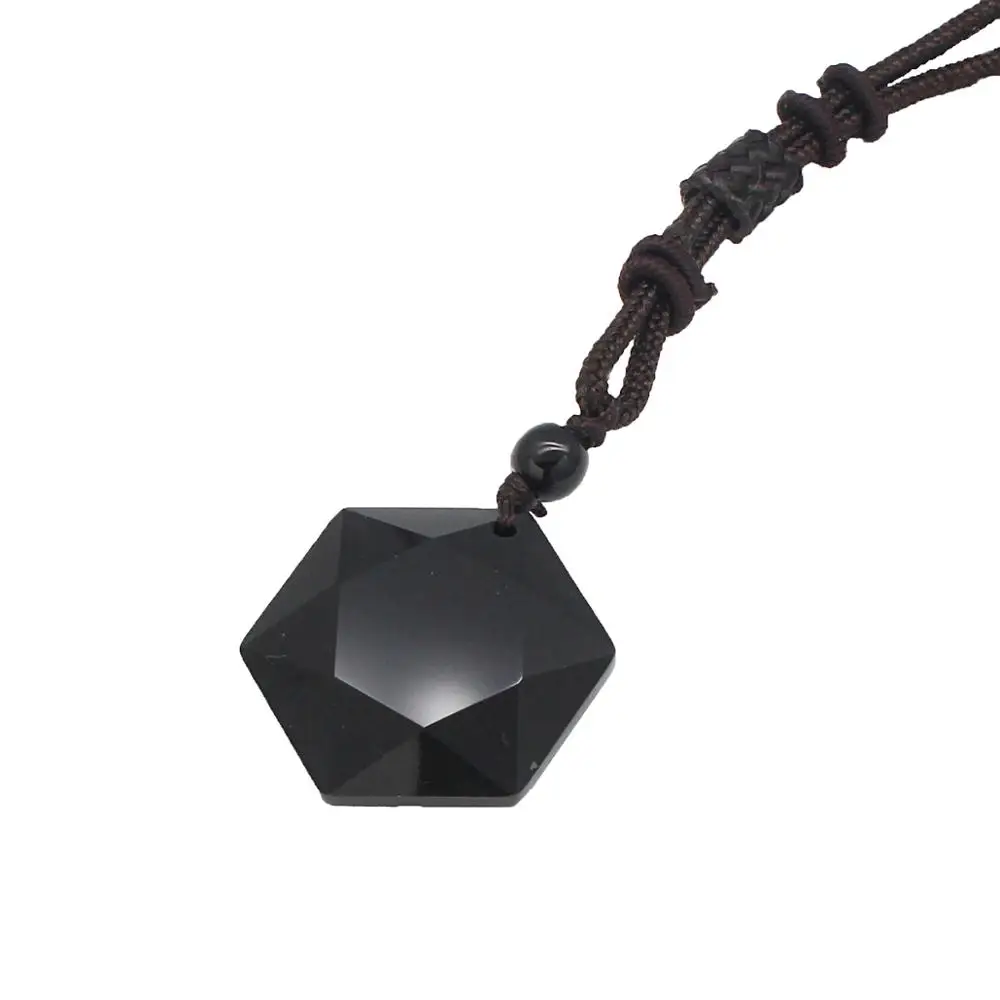 Brown rope Черный обсидиан шестиконечная звезда Подвеска Ожерелье 3,0*2,5 cm-1 - Окраска металла: Brown rope