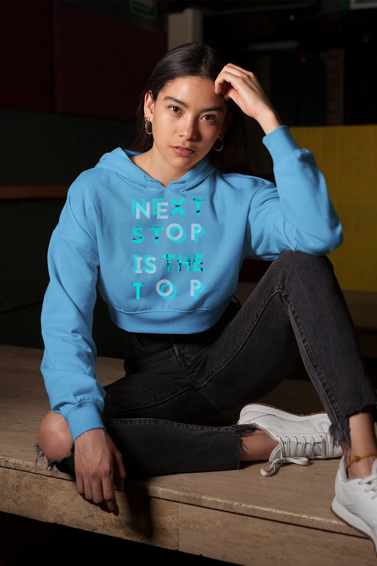 Angemiel Wear Next Stop IC/синяя Короткая Толстовка с капюшоном | Женская одежда