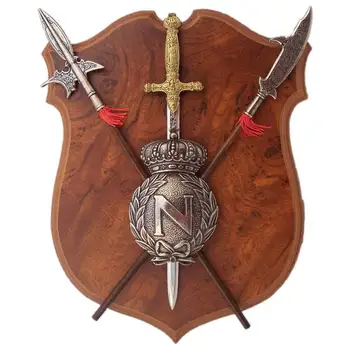 

DENIX, replica Coat of arms for Wall, Panoply with shield, sword and 2 alabardas, 29cm, metal and wood, decoration