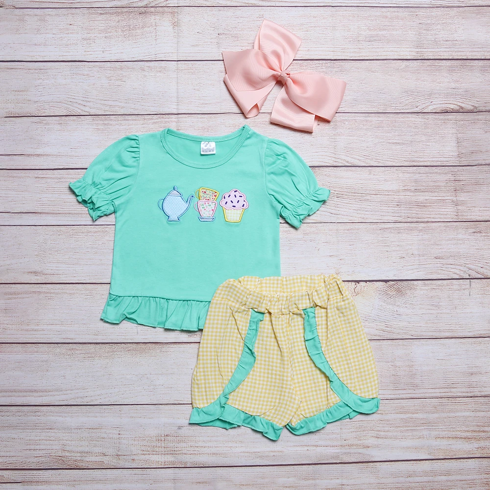 Summer Clothes For Baby Girls Blue Floral Cute Embroidery Floral Short