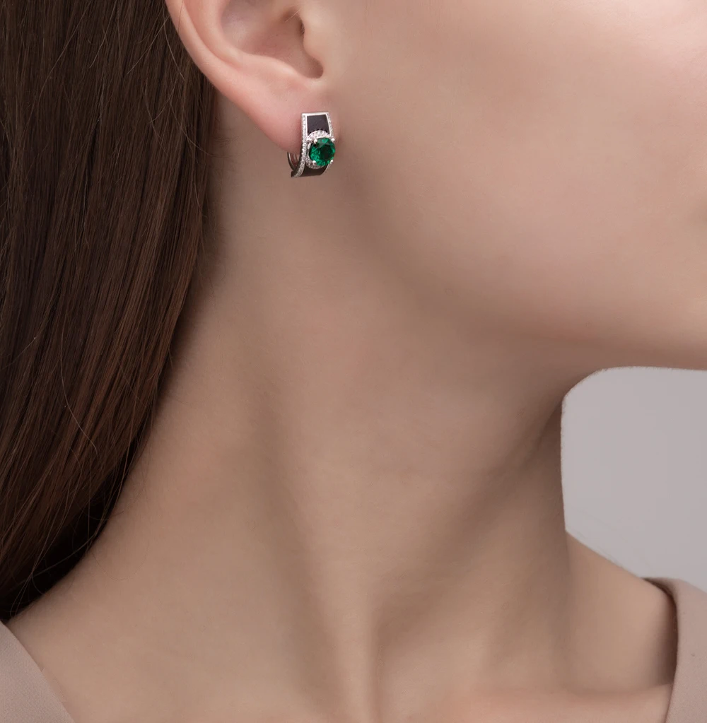 Gold earrings with emeralds, enamel and Diamond SUNLIGHT test 585