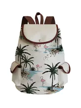 

Linen Casual Girls School Bag Flamingo Book Bag Cartoon Animal Backpack Coconut Tree Printed Teenager Large Capacity Backpack