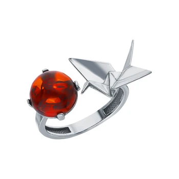 

Silver ring with amber sunlight sample 925