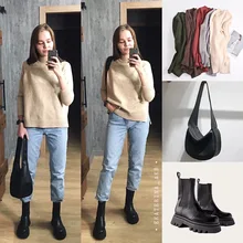 Sweater Pullovers Mock-Neck Beige Purple Winter Green 8-Colors High-Quality Women C-232