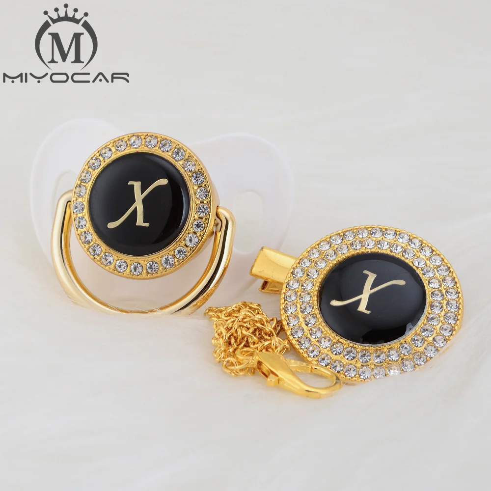MIYOCAR имя инициалы Письмо X Элегантный Серебряный bling соска и пустышка Клип BPA бесплатно пустышка bling уникальный дизайн SGS пройти LX