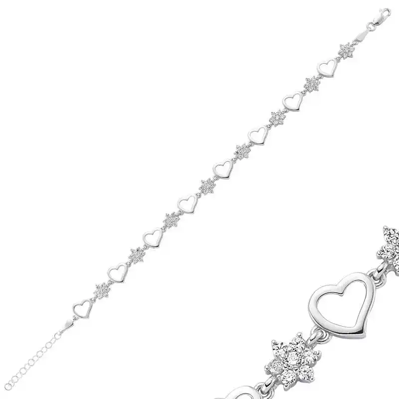 

Silver Flower Heart Women Bracelet