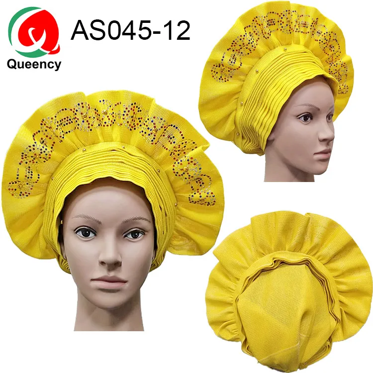 AS045-DHL Auto Gele Headtie, красивый дизайн, Нигерия, уже ручной работы, камни с бусинами для свадьбы и вечеринки - Цвет: AS045-12