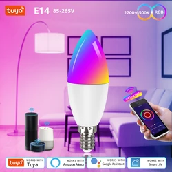 Tuya Smart Led Lamp Wifi E14 Led Bulb RGB CW WW Dimmable 85-265V Voice Control Light Bulbs Alexa Google Home For Home Decorative