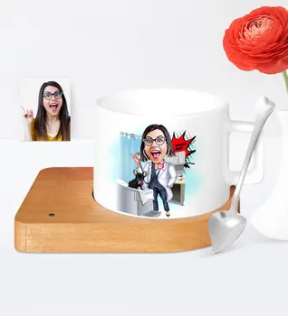 

Personalized Women 'S Veterinarian Cartoon Wooden Altlıklı Ceramic Cup-2
