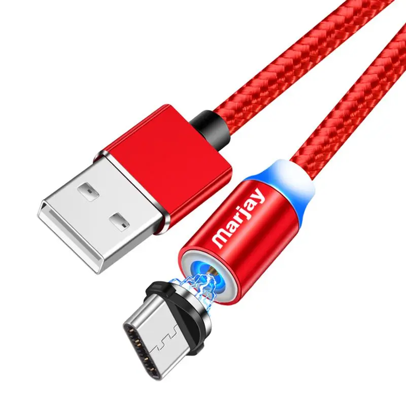 Магнитный зарядный кабель Marjay, 1 м, кабель Micro USB для iPhone XR XS Max X, магнитное зарядное устройство, usb type C, светодиодный кабель для зарядки - Цвет: Red Type C Cable