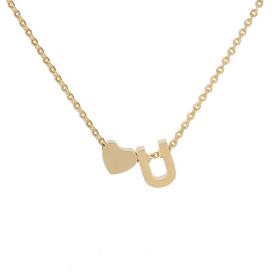 Brass Plated Персонализированное ожерелье в форме сердца для женщин на заказ, ожерелье с первоначальным именем из нержавеющей стали, подвеска в виде букв, розовое ювелирное изделие для подружки невесты, подарки - Metal Color: Brass Plated