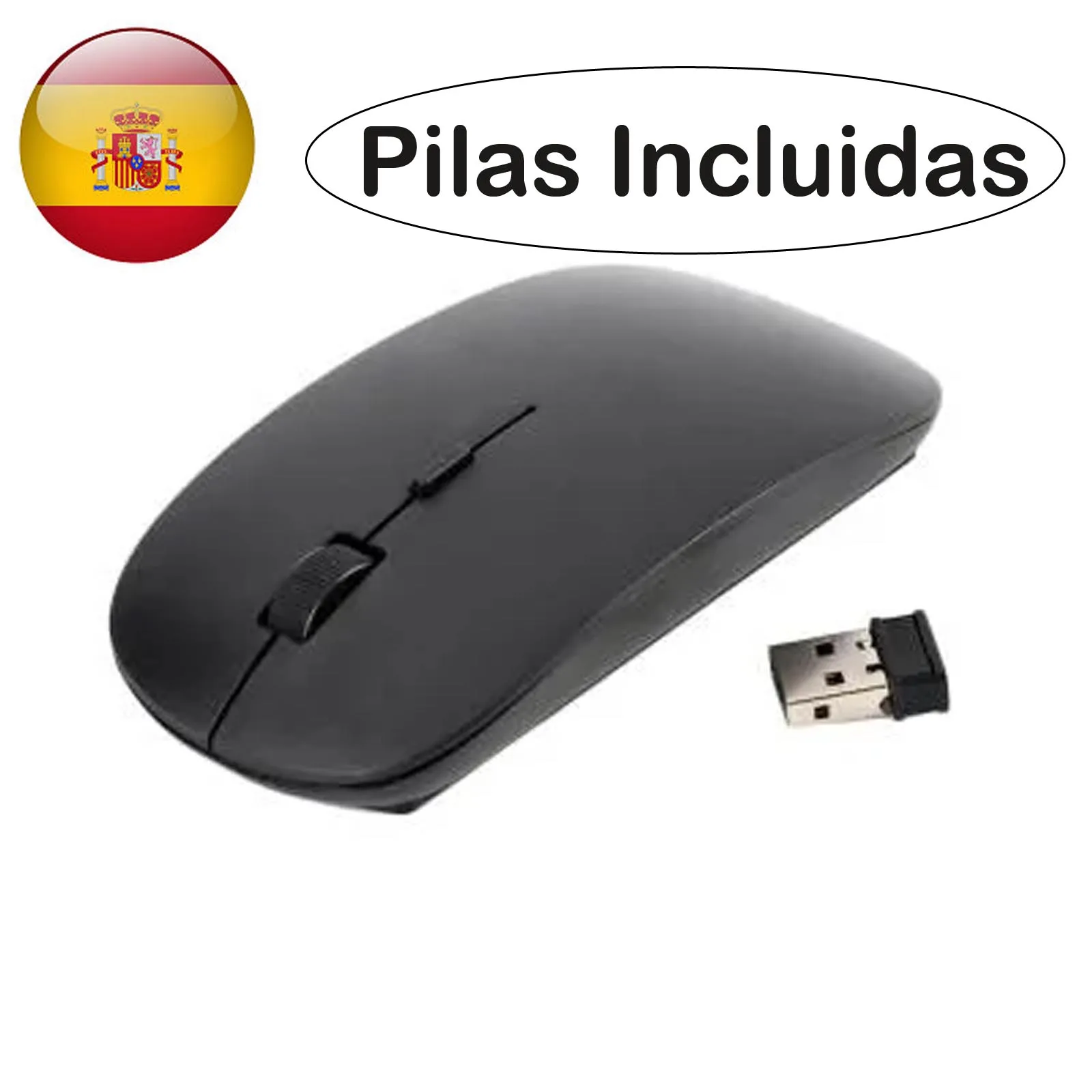 Ratón Óptico Inalámbrico 1600 DPI Sin Cable Receptor USB Wireless Mouse 2.4GHz Negro para PC Ordenador Portátil Windows pilas