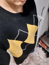 Jerséis de estilo coreano con estampado geométrico para otoño e invierno, jerséis de punto holgados de gran tamaño con cuello redondo, jersey de Mujer