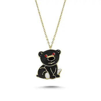 

Angemiel 925 Silver Enamel Teddy Bear Necklace-Gold Plated