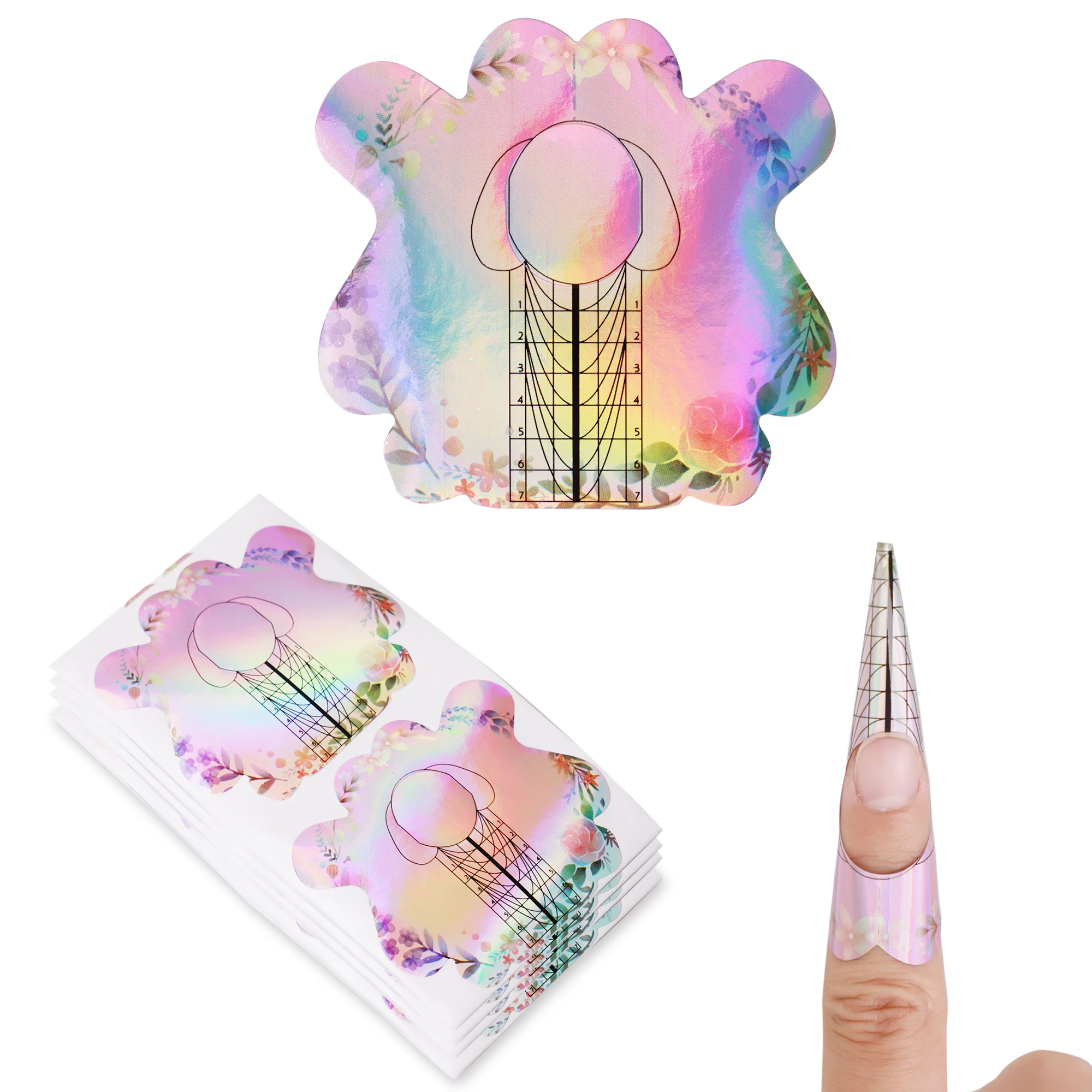 

3 in 1 100pcs Nail Forms Square/Rhombus/Stiletto Extension Builder Scale Tips Acrylic System Powder Guide Stencil Manicure Tool