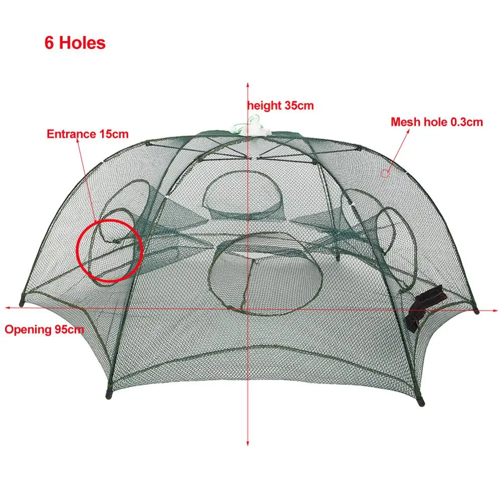 4/6/8/12/16 отверстий в сложенном виде рыболовная сеть складной Портативный Автоматическая рыболовная креветка ловушка рыбы краб приманки Литой сетки ловушка Pesca - Color: 6 sides 6 holes