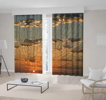 

Curtain Clouds with Sunset Scenery in Stained Glass Window Romantic Creative Orange Dark Blue Artwork Print