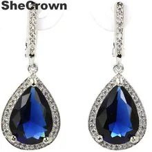 Элегантные женские серебряные серьги в форме капли с кубическим цирконием 34x14 мм