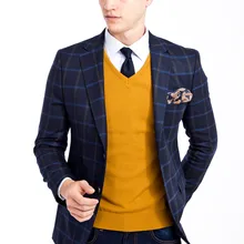 Kigili Slim Fit casual 2 кнопки однобортный клетчатый Блейзер Easycare полиэстер клетчатый узор Сделано в Турции темно-синий