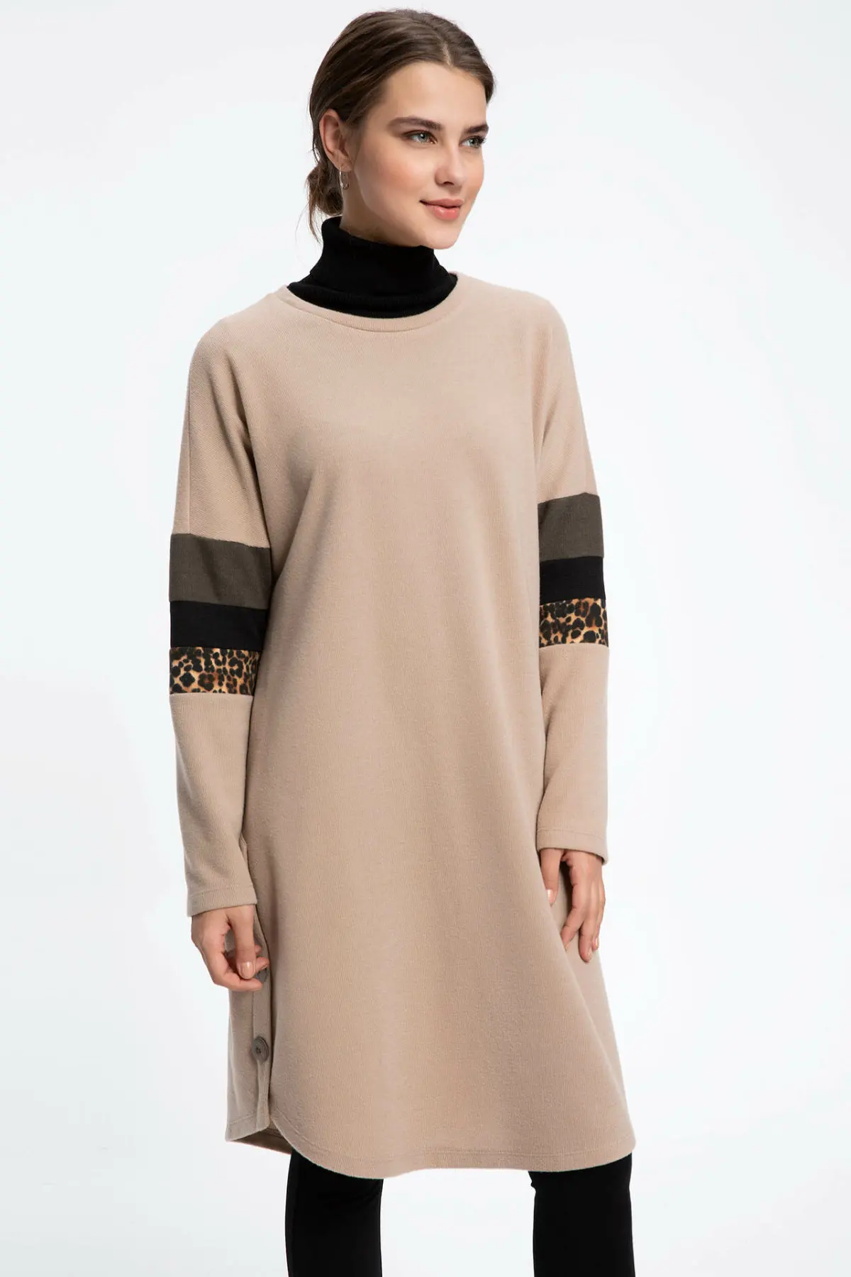 

DeFacto Women Casual Turtleneck Long knitted Sweater Patchwork Sweater Joker Knitted Pullover Simple Women-K8792AZ18CW-K8792AZ18CW