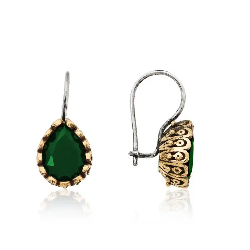 

Merve Silver Silver Green Drop Authentic Earrings