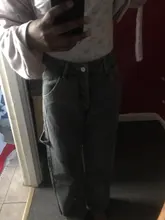 Women Jeans Cargo-Pants Wide-Leg Gray Loose Blue Girl Baggy High-Waist Straight Casual