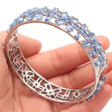 74x14mmEuropean стиль большой 27,6 г создан фиолетовый танзанит подарок для женщин Серебряный браслет 7,5 дюймов