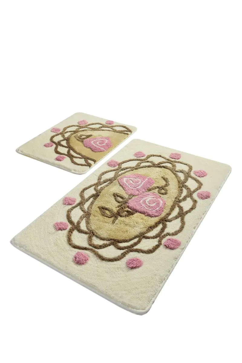 Коврики для ванной нескользящие Противоскользящие коврики Нескользящие противоскользящие кружевные бежевые 2'Li набор 60X100 см-50X60 см