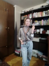 Oversize Cardigans Sweaters Checkered Plaid Colorfaith Fashionable Womens Spring Knitting