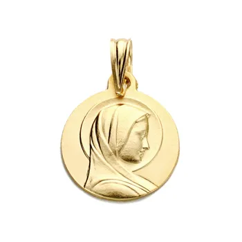 

Medal 18k gold pendant 14mm. Mary French relief smooth reasa carved
