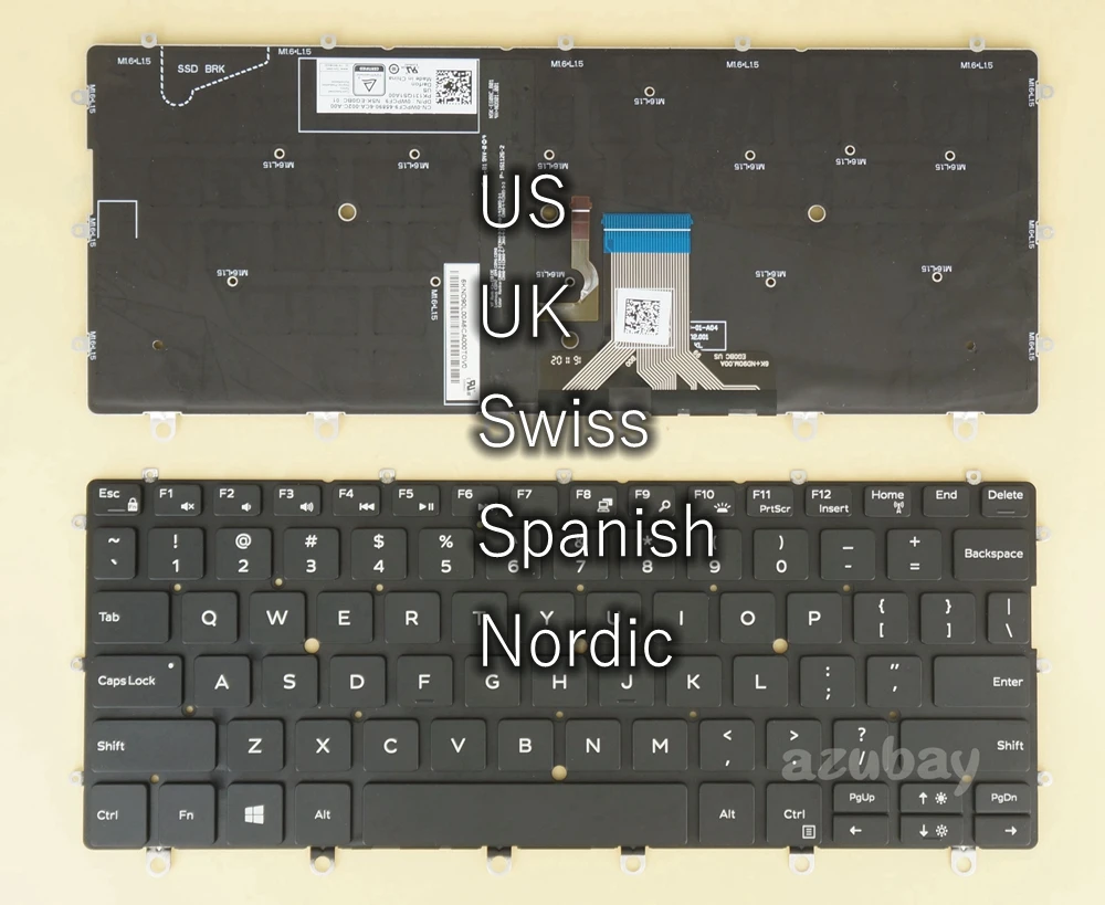 Us Uk Swiss Ch Spagnolo Nordic Svedese Fi Dn Nw Tastiera Per Dell Xps 13 9365 2-In-1, 0Rdgnn 0Gk2Hh 0Cmc7T 026Hwv 0Wpcf9 Retroilluminato